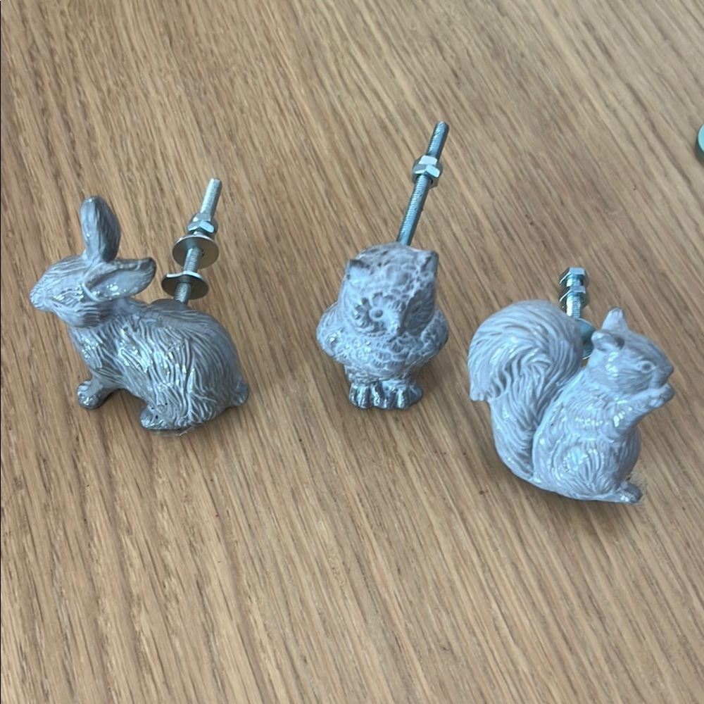 Ceramic Drawer Knobs - Gray Rabbit, Owl & Squirrel Set